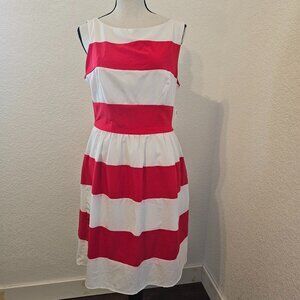 Red & White Block Striped Dress